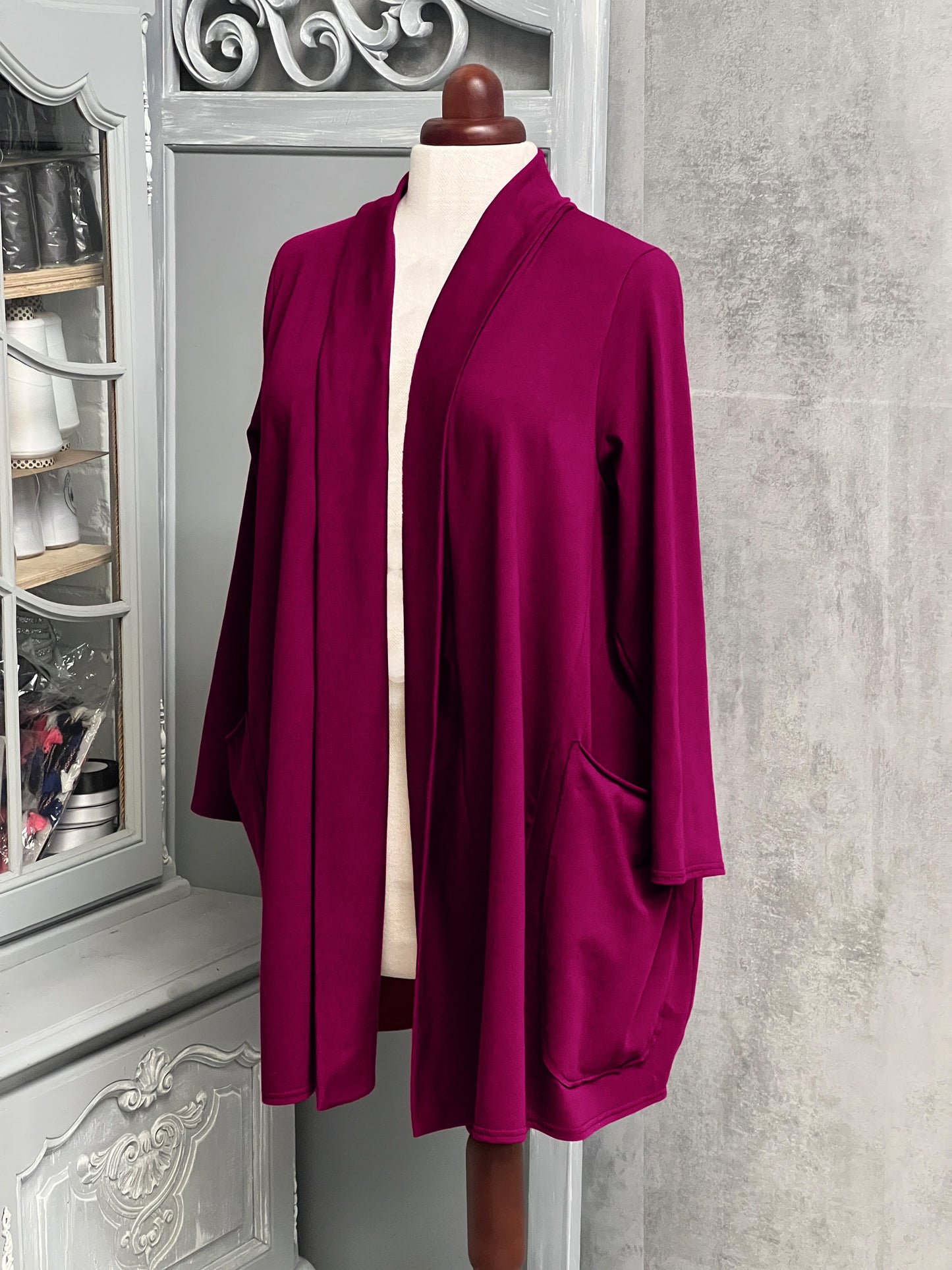 Plus Size Cotton Jersey Loose Longer Cardigan with Pockets  [L1436_CASPIA]