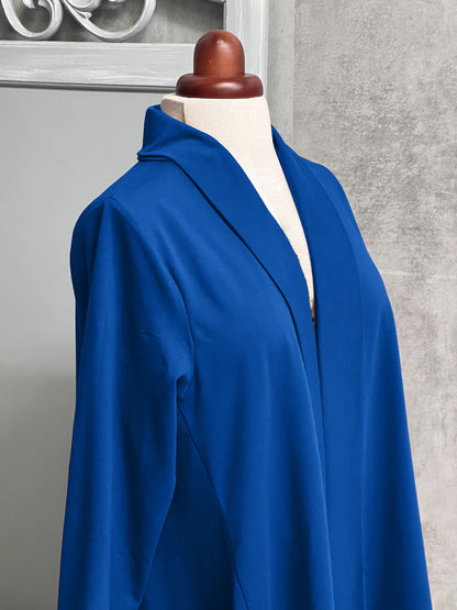 Plus Size Cotton Jersey Loose Longer Cardigan with Pockets  [L1436_ROYALBLUE]