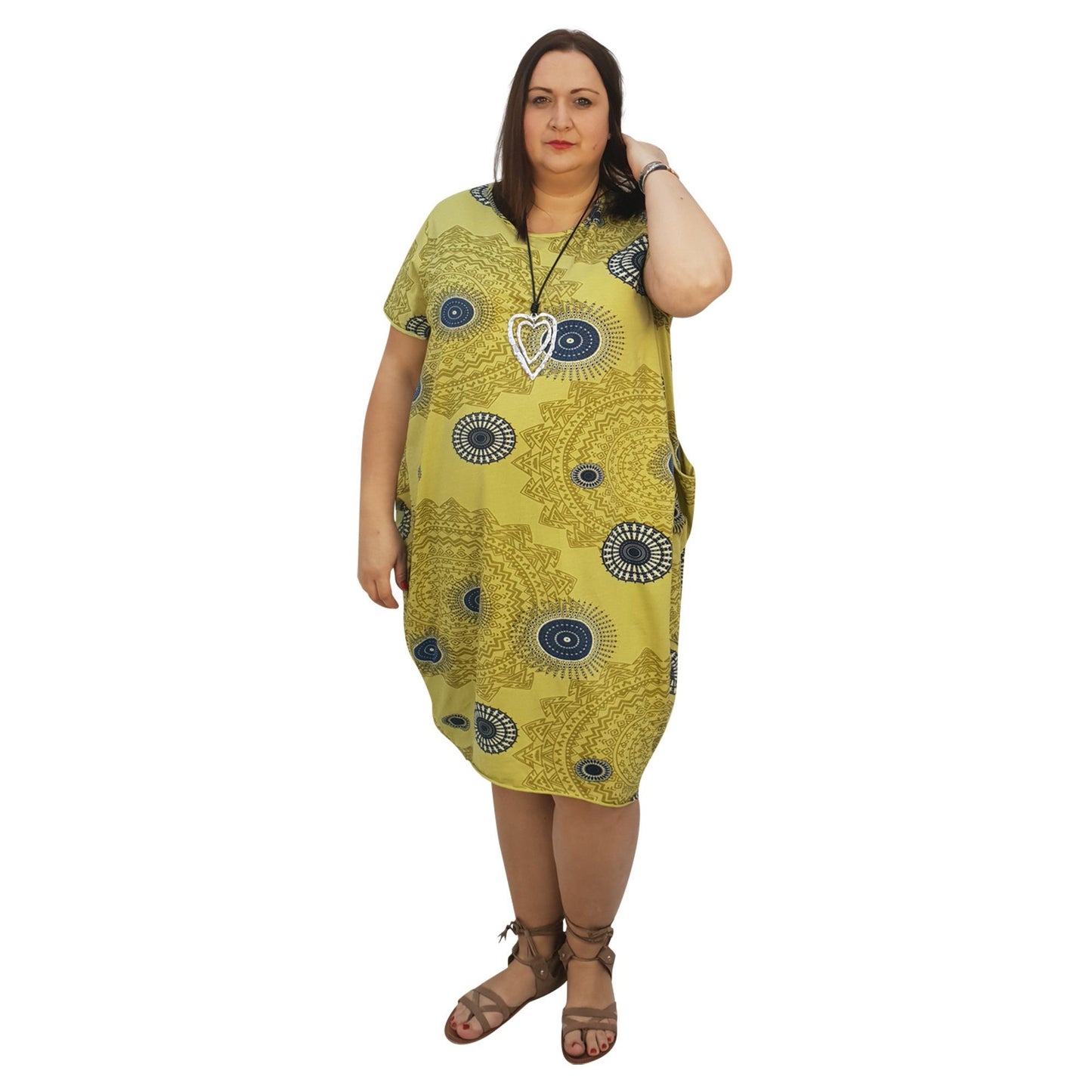 Dress Boho  Aztec Jersey  (lime ) Plus Size [L439_LIME] - size 16 18 20 22 24 26 28 30 32 34 36 38 40 42 Wolfairy