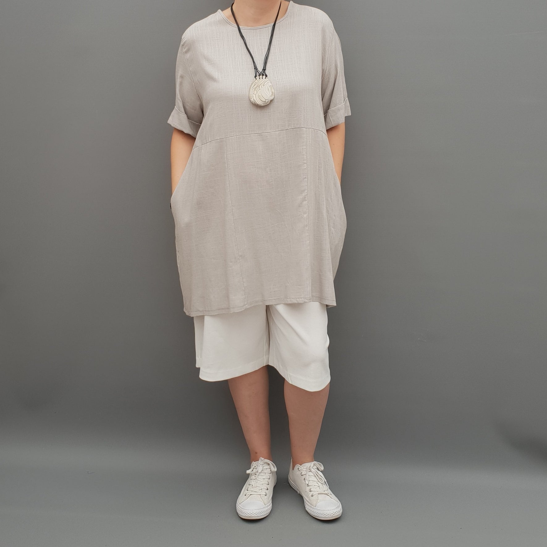 Linen Tunic Summer Top Loose Lagenlook Blouse Short Sleeve Plus