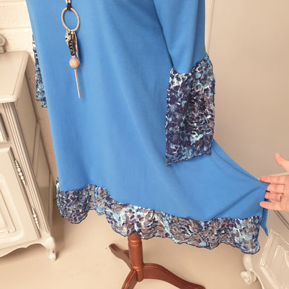 Plus Size Cotton Jersey Handkerchief Top with Lace Cuffs and Bottom [L1281_ROYALBLUE]