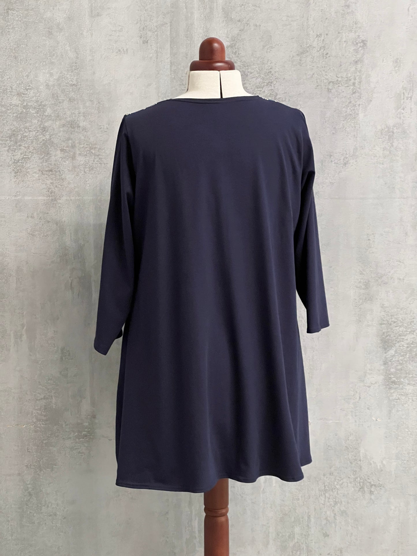 Plus Size Cotton Jersey Swing Longer Top 3/4 Sleeve [L1326_NAVY1]