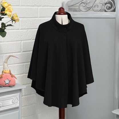 PLUS SIZE FLEECE WARM CAPE PONCHO [L1292_BLACK]