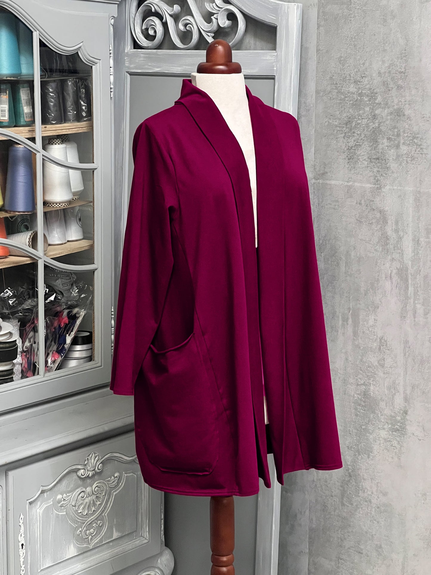 Plus Size Cotton Jersey Loose Longer Cardigan with Pockets  [L1436_CASPIA]