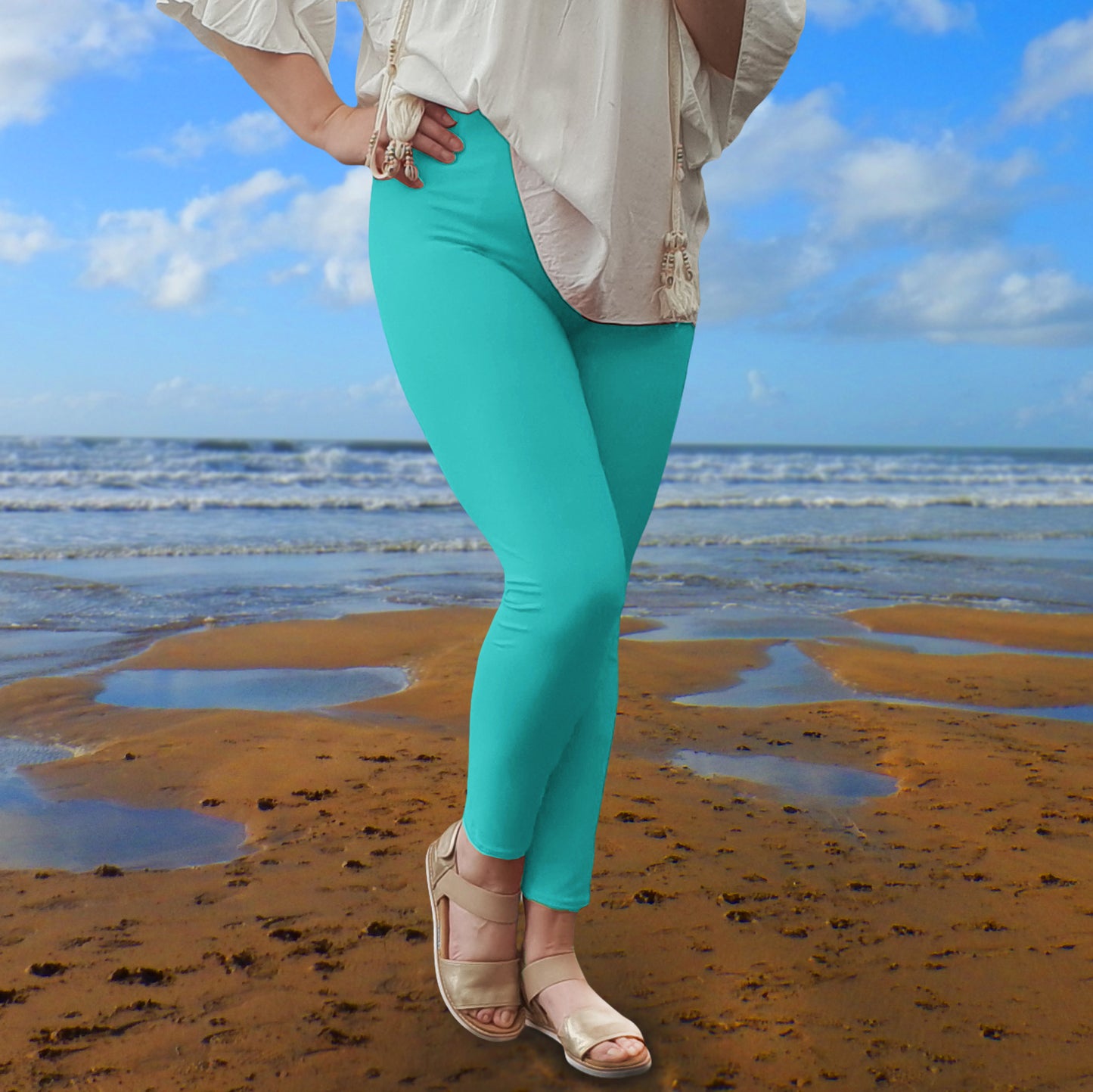 PLUS SIZE COTTON JERSEY LEGGINGS [L1142_TURQUOISE2]