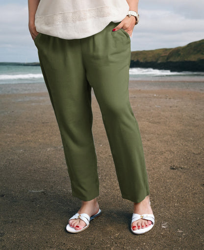 Plus Size Tapered Soft Jersey Trousers ( Wide Leg available too ) [L1447_OLIVE]