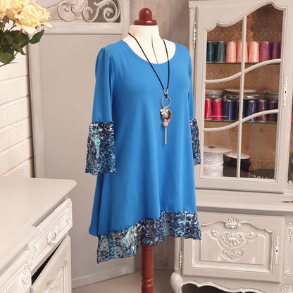 Plus Size Cotton Jersey Handkerchief Top with Lace Cuffs and Bottom [L1281_ROYALBLUE]