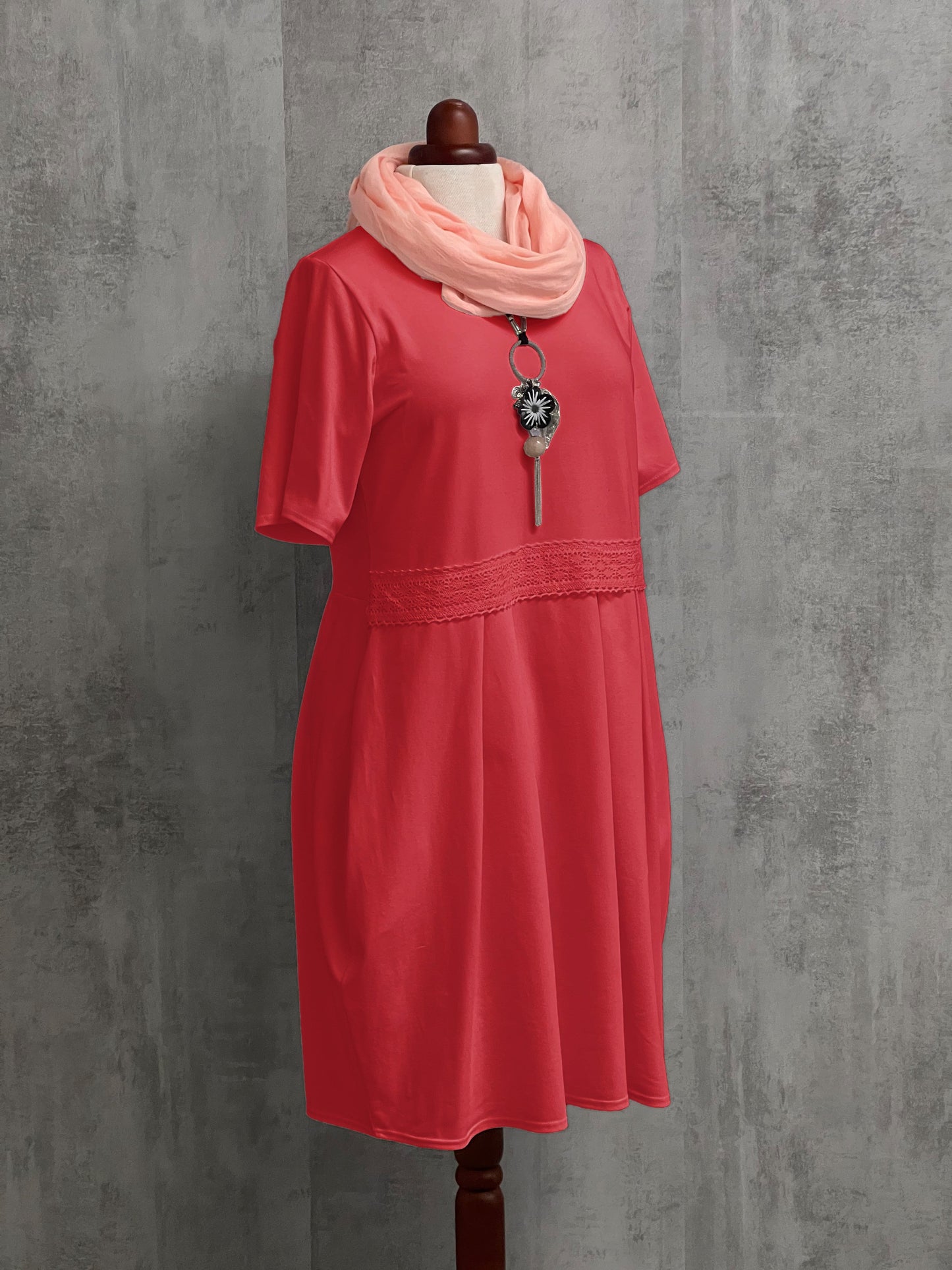 Size 22-24 Cotton Jersey Loose Scoop Neck Long Tunic with Pockets [L1336_SANGRIA]