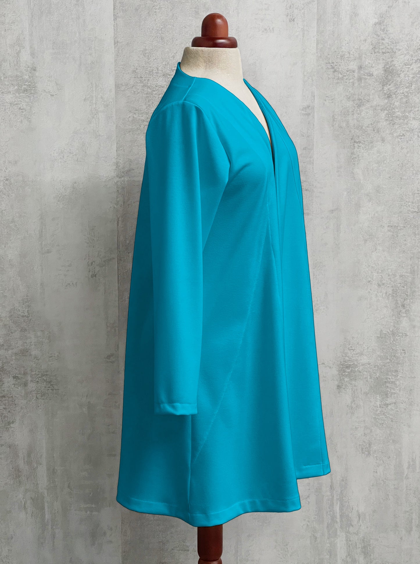 Plus Size Elegant Longline Swing Jacket Long Sleeve [L1347_TURQUOISE]