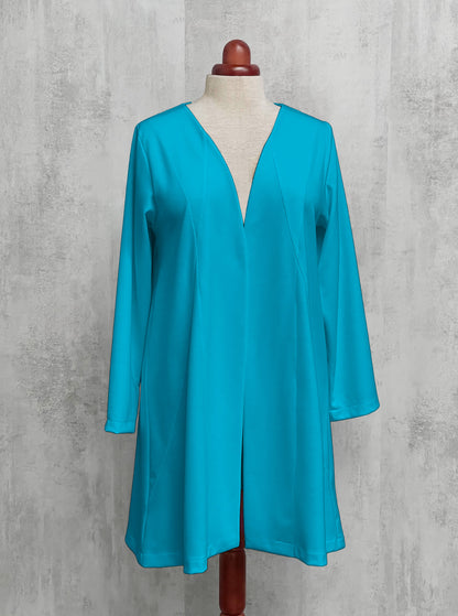 Plus Size Elegant Longline Swing Jacket Long Sleeve [L1347_TURQUOISE]