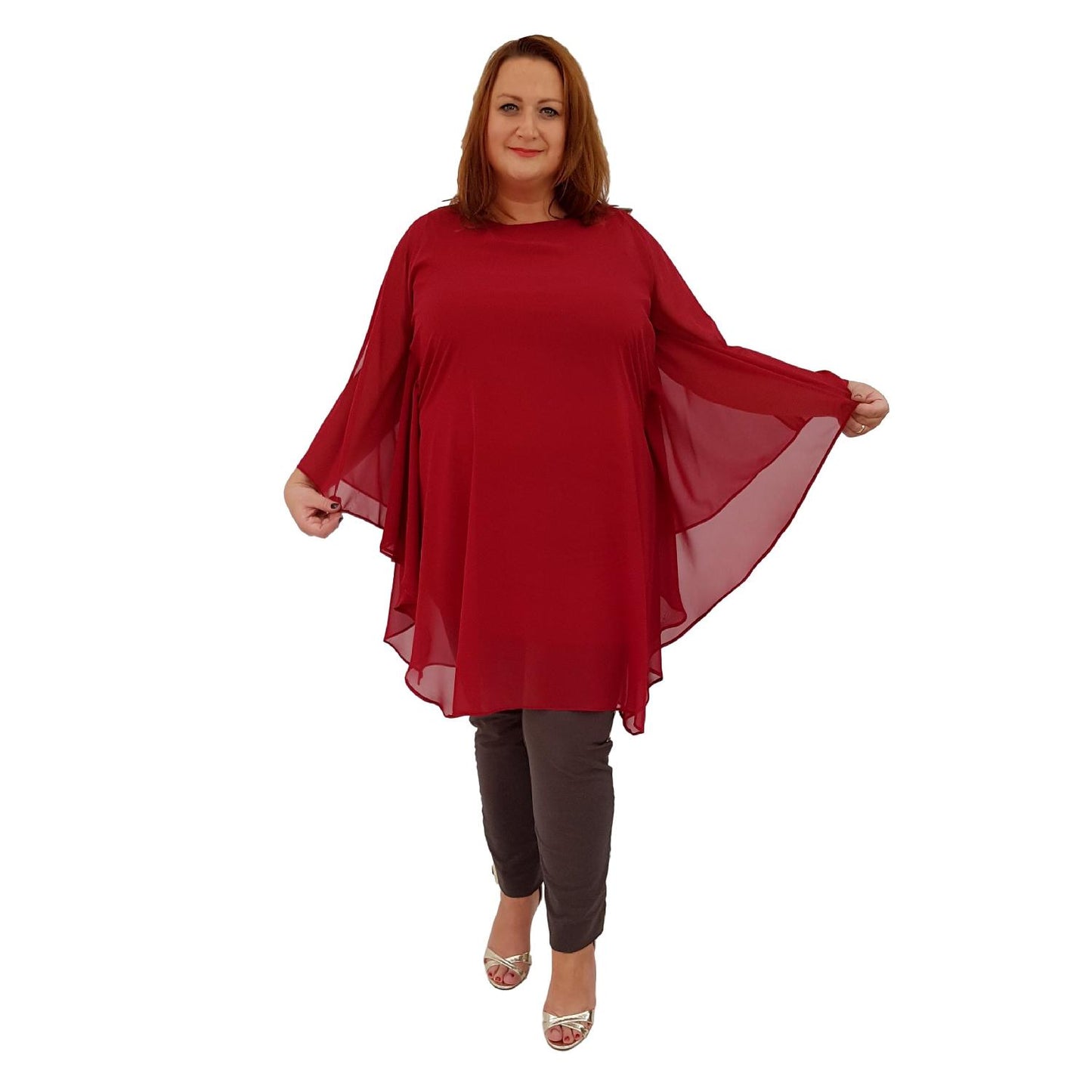 Airy Dress Loose Batwing Sleeve Lagenlook Plus Size [L468_WINE] - size 16 18 20 22 24 26 28 30 32 34 36 38 40 42 Wolfairy